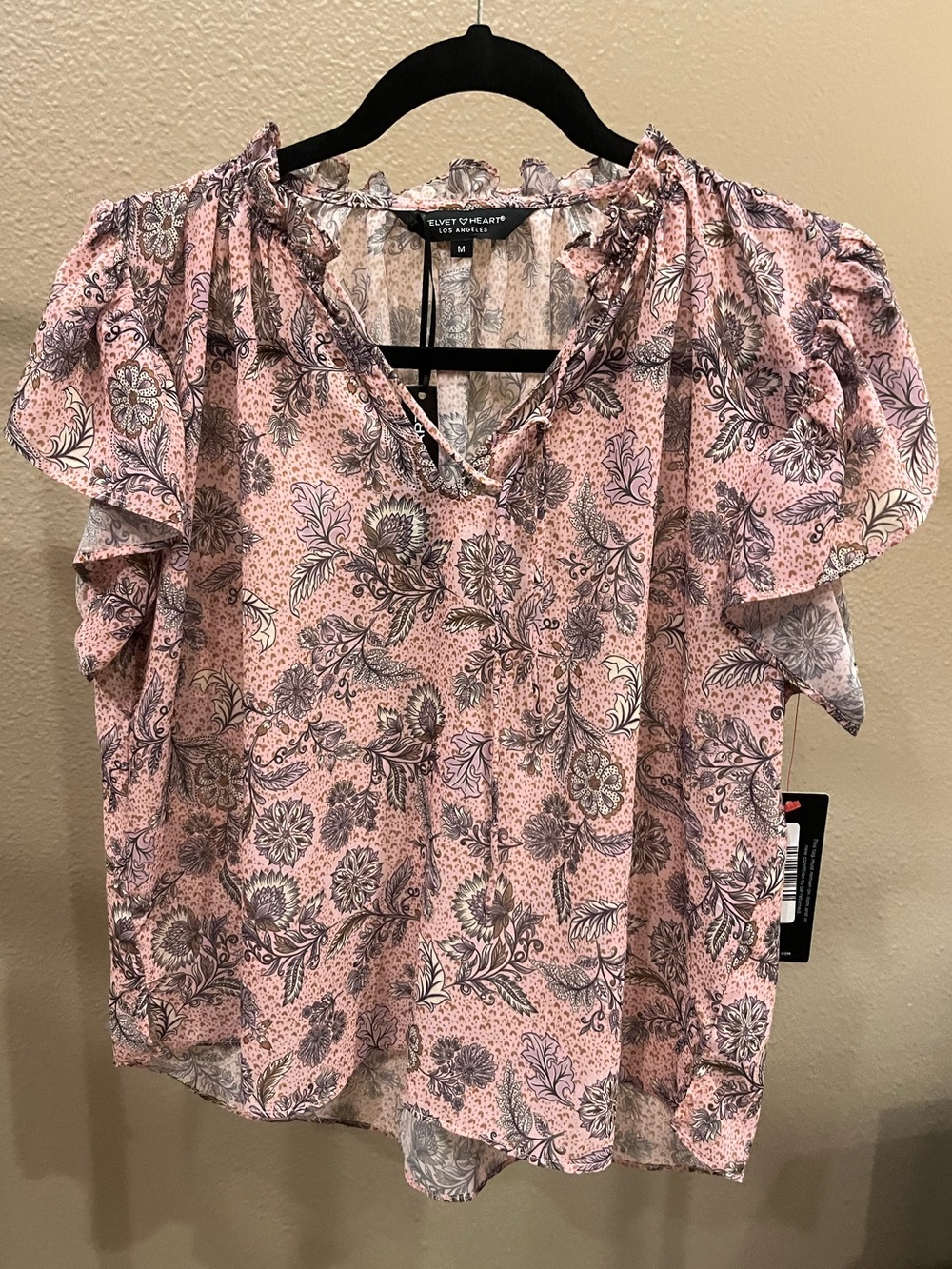 Velvet Heart Pink Floral Ruffle-Sleeve Blouse